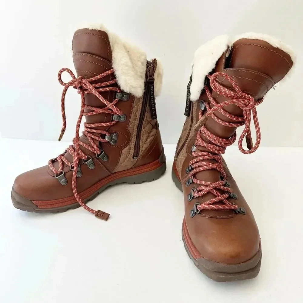MERRELL Womens 5 Astoria Apres Brown Ski Winter Boots Polartec‎